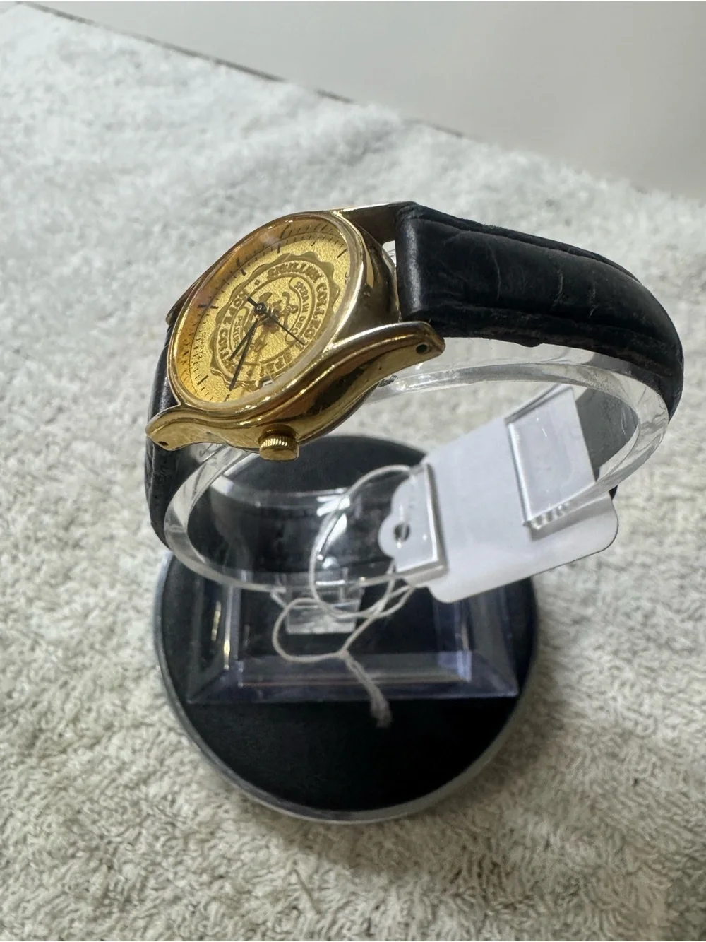 Seiko Gold Dial Black Leather Strap Watch